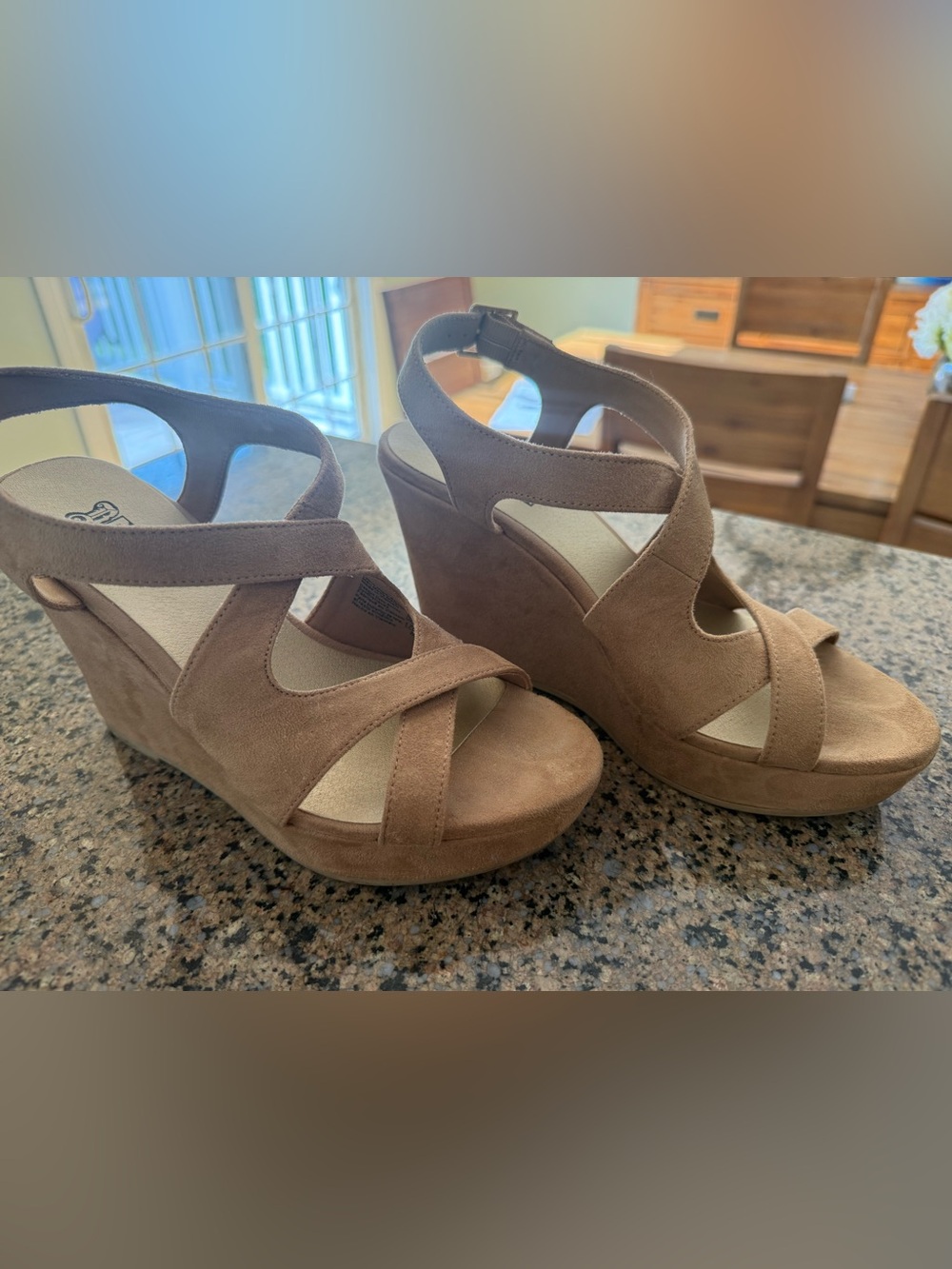 Brash faux Suede Platform Wedge Sandals - Tan